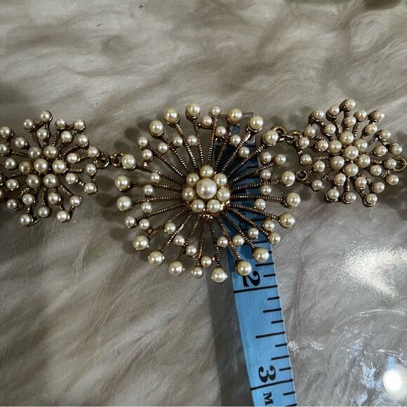 NEW Saks Fifth Avenue Pearl Spiral Sunburst Filigree Art Deco Statement Necklace - Picture 14 of 16